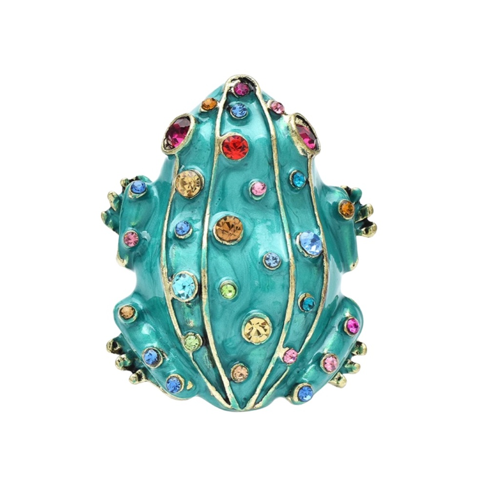 Whimsical Blue Frog Brooch with Colorful Rhinestones – Playful Animal Pin